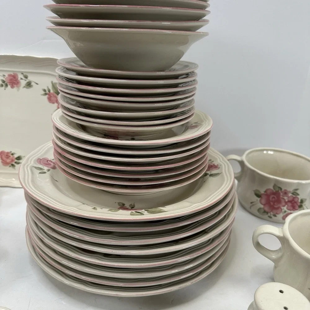 Vintage Gibson Housewares China Pink Roseland 35 Piece Cottage Core Plates Bowls